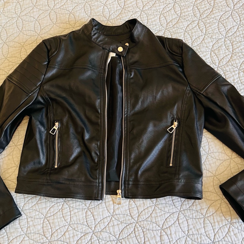 Full Tilt Black Leather Moto Jacket with Silver Zipper NWT!